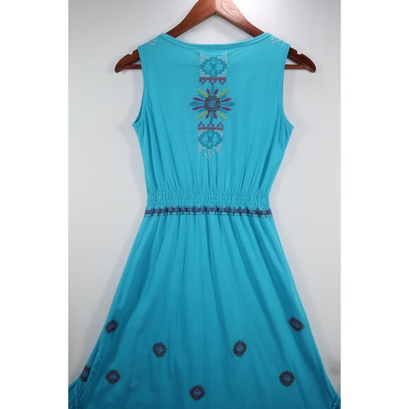 Johnny Was JWLA Embroidered Turquoise Maxi Dress Cotton Tank Aztec Size Small - Picture 10 of 14